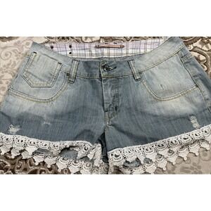 AGATHA WOMEN CASUAL LOUNGE DENIM SHORTS Size EU 42 US 30  Crochet Ruffles
